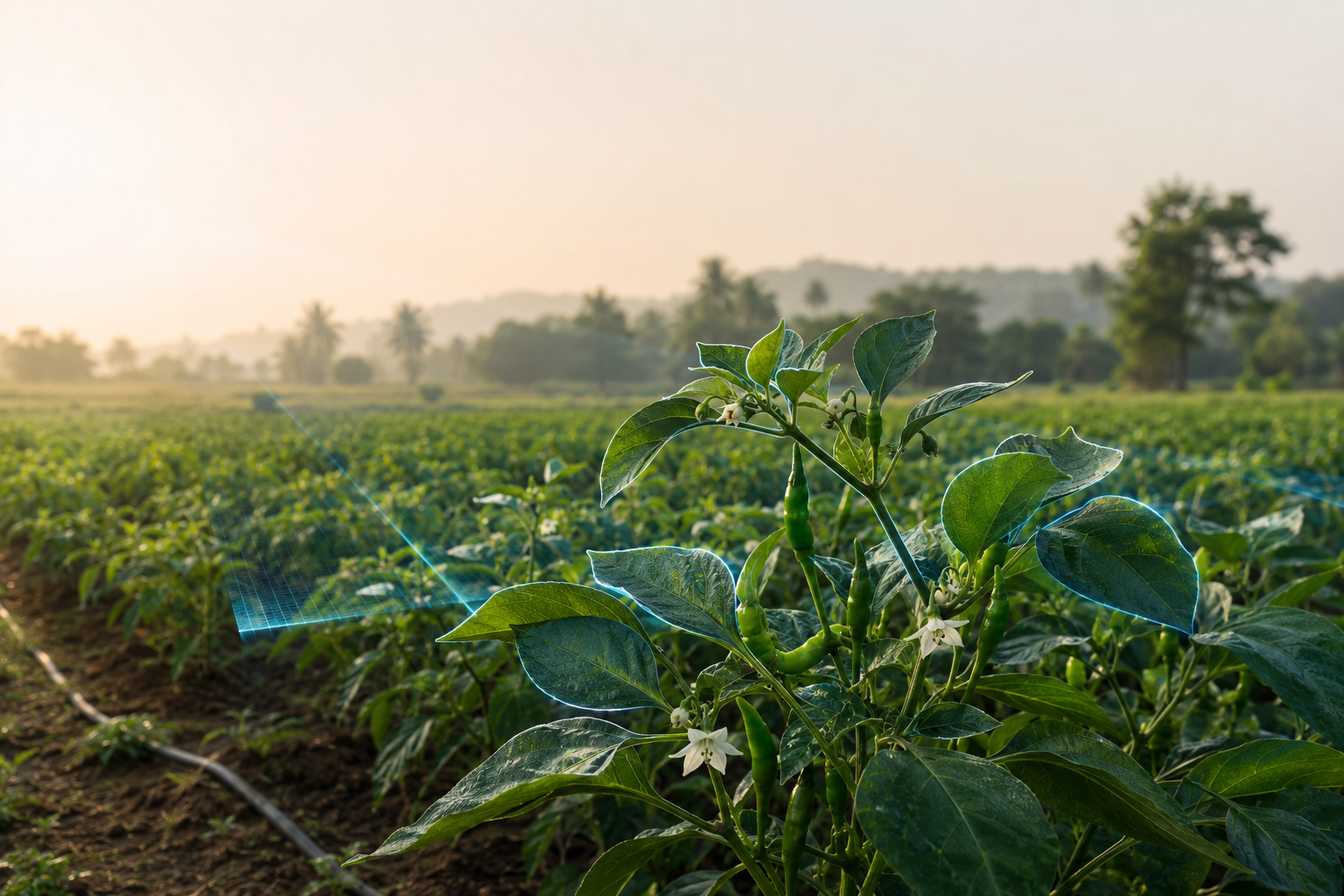 Green chilli plants observed through a crop intelligence system